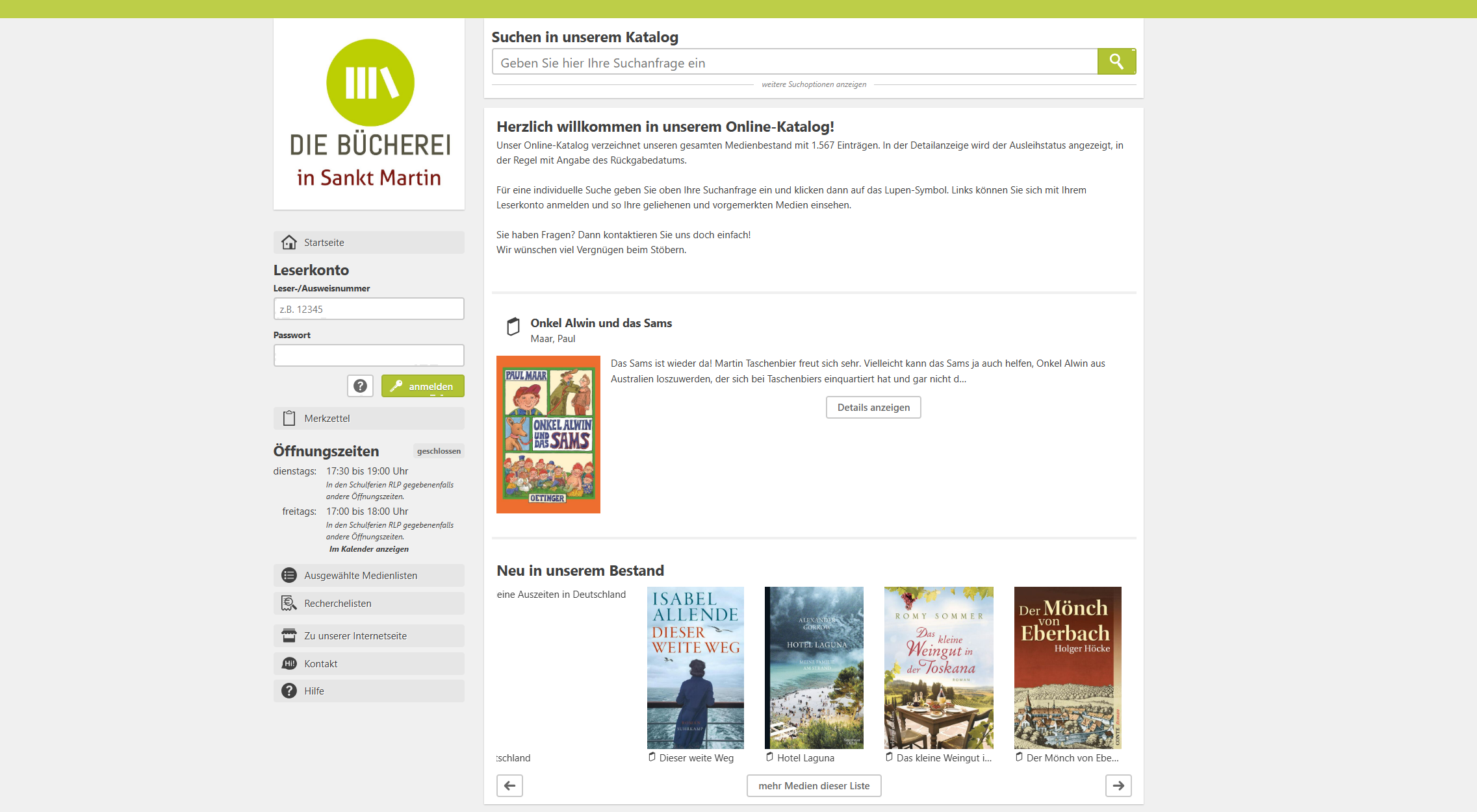 Der Online-Katalog der Bücherei auf bibkat.de